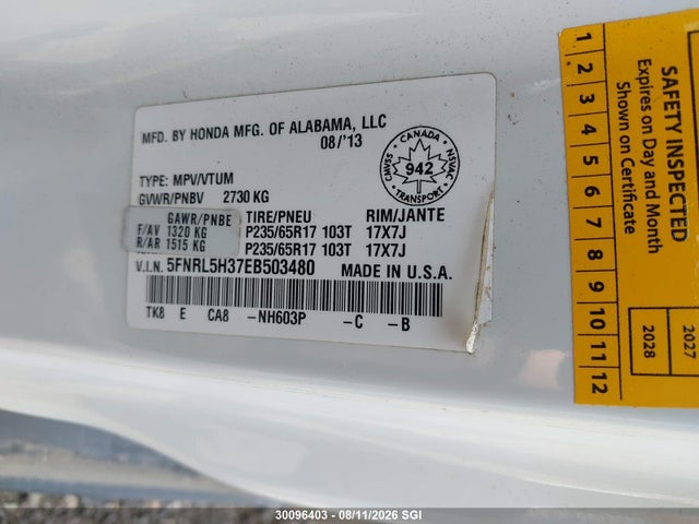 Продажа на аукционе авто 2014 Honda Odyssey Se, vin: 5FNRL5H37EB503480, номер лота: 30096403