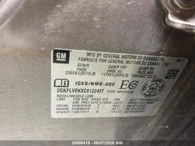 Продаж на аукціоні авто 2012 Gmc Terrain Slt, vin: 2GKFLVEKXC6122437, номер лоту: 30096419