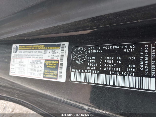 Aukcja sprzedaży 2011 Volkswagen Golf, vin: WVWAA7AJ1BW336449, numer aukcji: 30096426