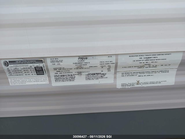 2015 Jayco Jay Flight მანქანა იყიდება აუქციონზე, vin: 1UJBJ0BR9F77X0215, აუქციონის ნომერი: 30096427