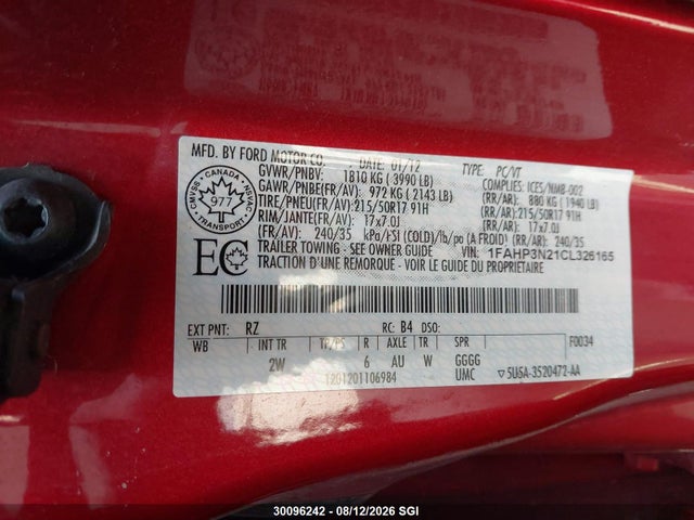 Продаж на аукціоні авто 2012 Ford Focus Titanium, vin: 1FAHP3N21CL326165, номер лоту: 30096242