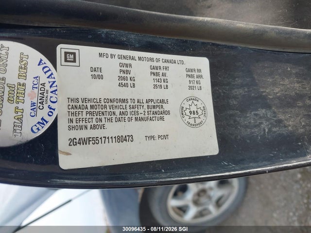 Продажа на аукционе авто 2001 Buick Regal Gs, vin: 2G4WF551711180473, номер лота: 30096435
