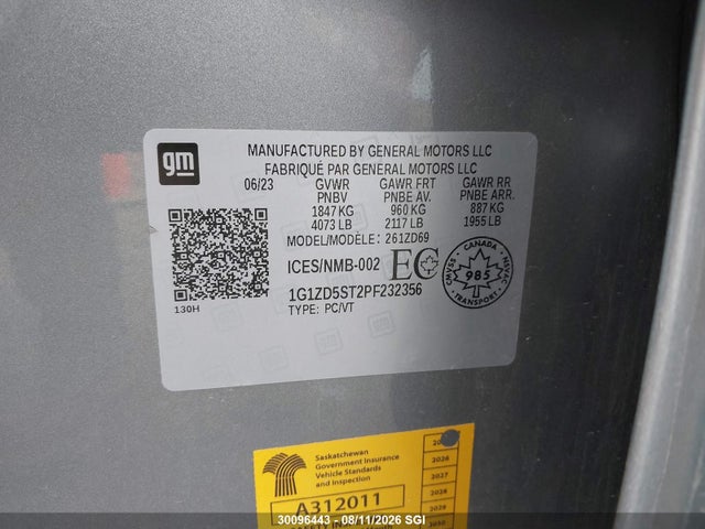 2023 Chevrolet Malibu Lt მანქანა იყიდება აუქციონზე, vin: 1G1ZD5ST2PF232356, აუქციონის ნომერი: 30096443