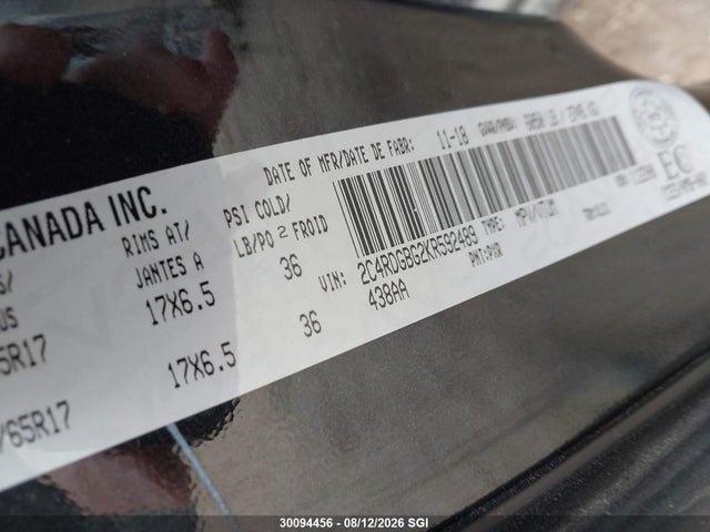 2019 Dodge Grand Caravan Se მანქანა იყიდება აუქციონზე, vin: 2C4RDGBG2KR592489, აუქციონის ნომერი: 30094456