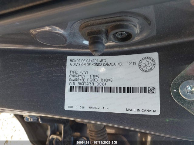 Aukcja sprzedaży 2020 Honda Civic Lx, vin: 2HGFC2F57LH000904, numer aukcji: 30094241
