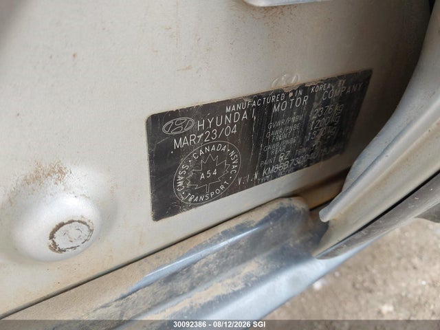 Aukcja sprzedaży 2004 Hyundai Santa Fe, vin: KM8SB73D04U751894, numer aukcji: 30092386
