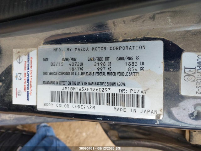 Aukcja sprzedaży 2015 Mazda 3 Grand Touring, vin: JM1BM1W3XF1260297, numer aukcji: 30095461