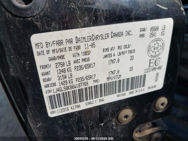 Aukcja sprzedaży 2006 Jeep Liberty Limited, vin: 1J4GL58K86W187769, numer aukcji: 30095559