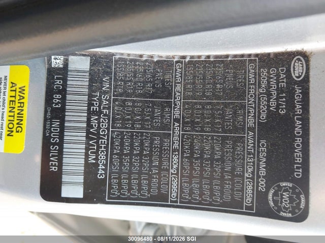 Продажа на аукционе авто 2014 Land Rover Lr2, vin: SALFJ2BG7EH385443, номер лота: 30096480