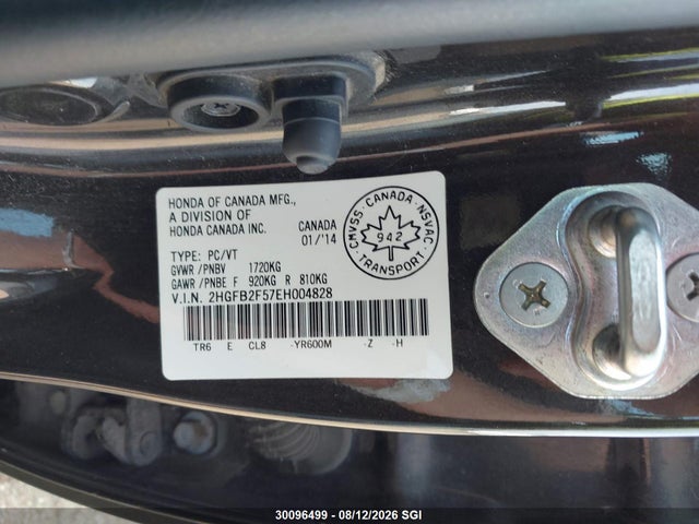 Продажа на аукционе авто 2014 Honda Civic Lx, vin: 2HGFB2F57EH004828, номер лота: 30096499