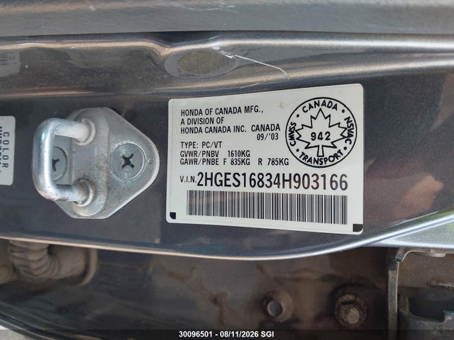 Продажа на аукционе авто 2004 Honda Civic Si, vin: 2HGES16834H903166, номер лота: 30096501