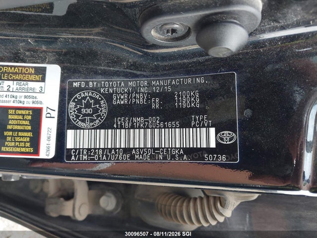 Продажа на аукционе авто 2016 Toyota Camry Le/xle/se/xse, vin: 4T1BF1FK7GU561655, номер лота: 30096507
