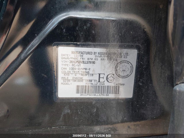 Aukcja sprzedaży 2020 Nissan Kicks Sr, vin: 3N1CP5DV0LL579190, numer aukcji: 30096512