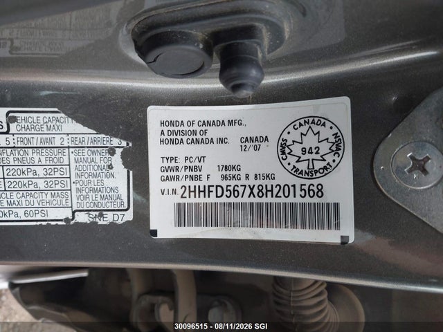 Продаж на аукціоні авто 2008 Acura Csx Technology, vin: 2HHFD567X8H201568, номер лоту: 30096515