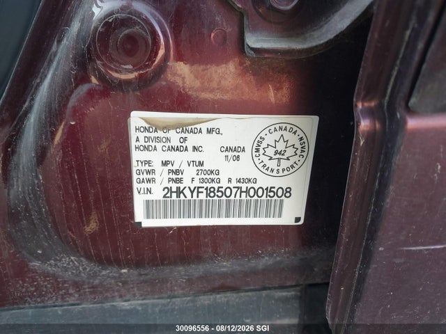 Aukcja sprzedaży 2007 Honda Pilot Exl, vin: 2HKYF18507H001508, numer aukcji: 30096556