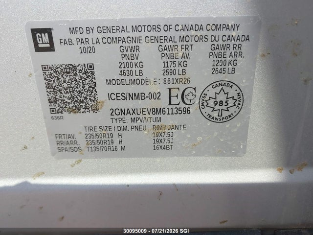 Chevrolet EQUINOX LT 2021 2GNAXUEV8M6113596 Image 9