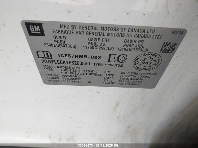 30096473 :رقم المزاد ، 2GNFLEEK1E6263550 vin ، 2014 Chevrolet Equinox Ls مزاد بيع