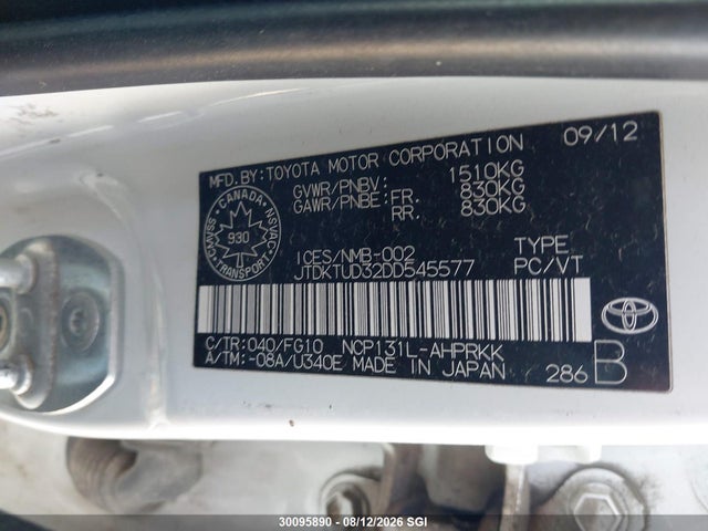 Aukcja sprzedaży 2013 Toyota Yaris, vin: JTDKTUD32DD545577, numer aukcji: 30095890