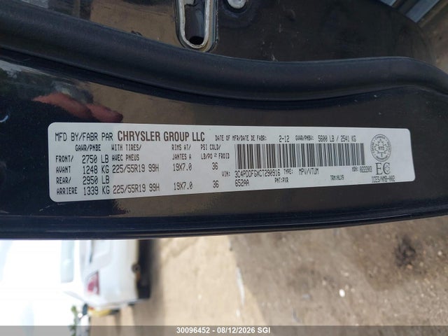 30096452 :رقم المزاد ، 3C4PDDFGXCT290916 vin ، 2012 Dodge Journey R/t مزاد بيع