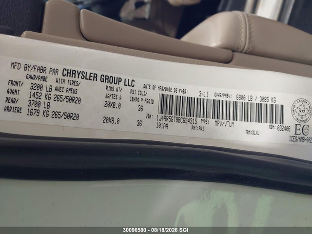 Продажа на аукционе авто 2011 Jeep Grand Cherokee Limited, vin: 1J4RR5GT8BC654315, номер лота: 30096580