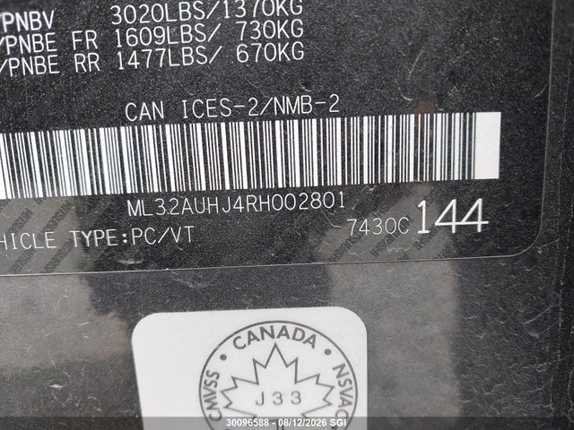 2024 Mitsubishi Mirage Es/le მანქანა იყიდება აუქციონზე, vin: ML32AUHJ4RH002801, აუქციონის ნომერი: 30096588
