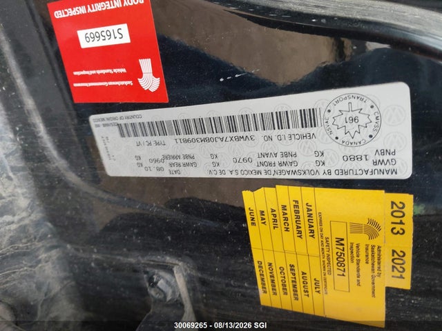 Продаж на аукціоні авто 2011 Volkswagen Jetta Se, vin: 3VWBX7AJ0BM309811, номер лоту: 30069265