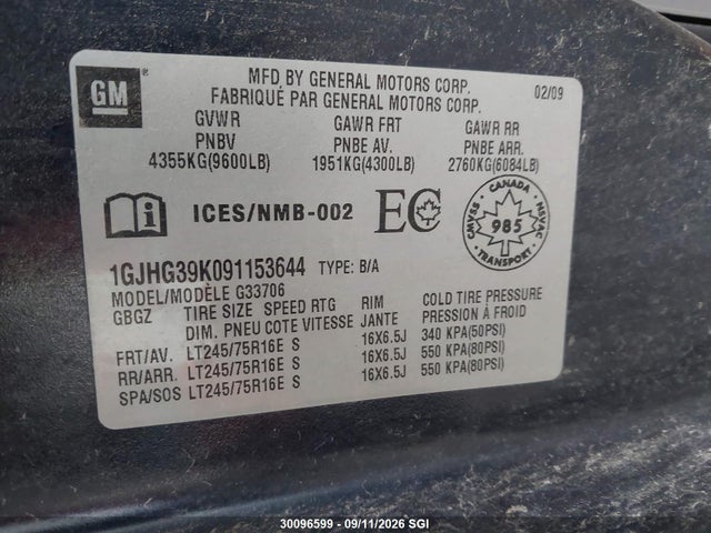 Продажа на аукционе авто 2009 Gmc Savana G3500, vin: 1GJHG39K091153644, номер лота: 30096599