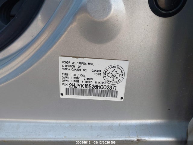 30096612 :رقم المزاد ، 2HJYK16526H002371 vin ، 2006 Honda Ridgeline Rtl مزاد بيع