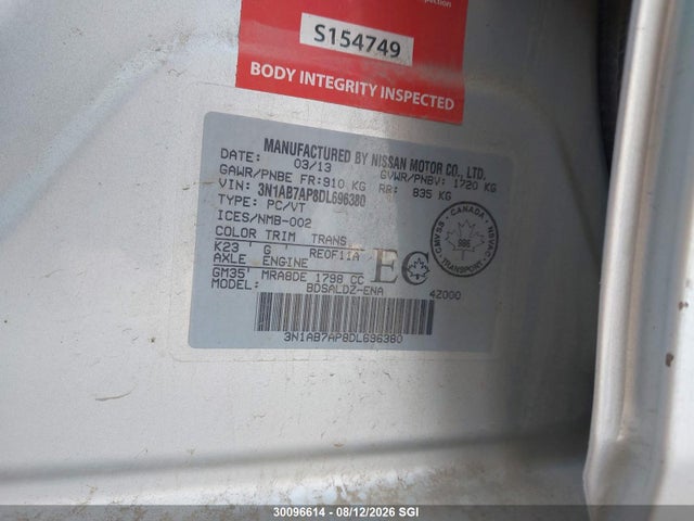 Продаж на аукціоні авто 2013 Nissan Sentra S/sv/sr/sl, vin: 3N1AB7AP8DL696380, номер лоту: 30096614