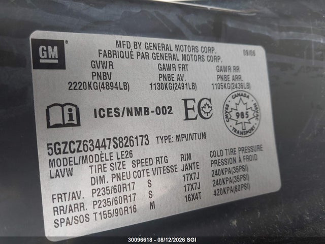 30096618 :رقم المزاد ، 5GZCZ63447S826173 vin ، 2007 Saturn Vue مزاد بيع