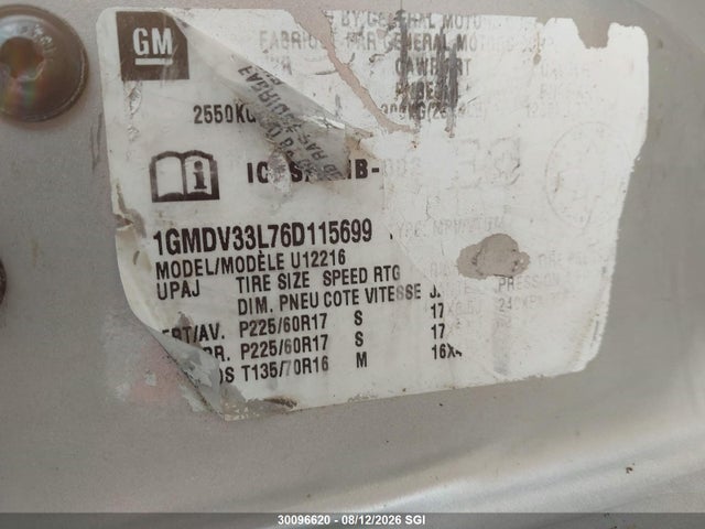 2006 Pontiac Montana Sv6 მანქანა იყიდება აუქციონზე, vin: 1GMDV33L76D115699, აუქციონის ნომერი: 30096620