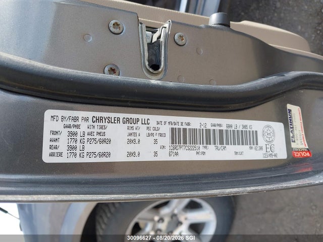 Продаж на аукціоні авто 2012 Dodge Ram 1500 Longhorn, vin: 1C6RD7PT7CS222510, номер лоту: 30096627