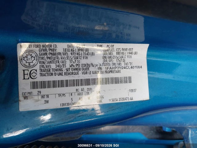 Продажа на аукционе авто 2012 Ford Focus Titanium, vin: 1FAHP3N24CL401084, номер лота: 30096631