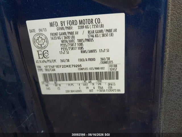 Продажа на аукционе авто 2013 Ford F150, vin: 1FTNF1EF2DKE79295, номер лота: 30092566
