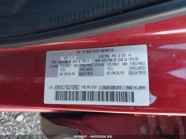 Aukcja sprzedaży 2016 Mazda Cx-5 Touring, vin: JM3KE4CY3G0743563, numer aukcji: 30096657