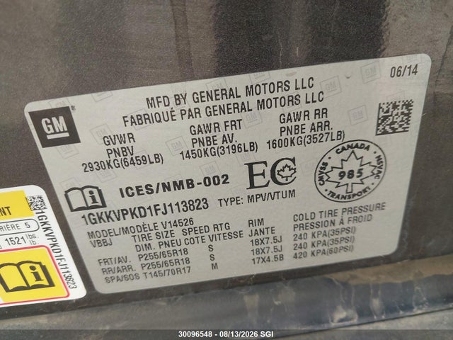 Продаж на аукціоні авто 2015 Gmc Acadia Sle, vin: 1GKKVPKD1FJ113823, номер лоту: 30096548