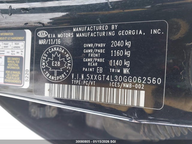 Продаж на аукціоні авто 2016 Kia Optima Lx, vin: 5XXGT4L30GG062560, номер лоту: 30080805