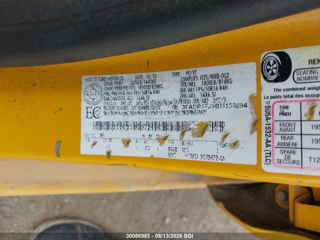 2011 Ford Fiesta Ses მანქანა იყიდება აუქციონზე, vin: 3FADP4FJ9BM150294, აუქციონის ნომერი: 30086985