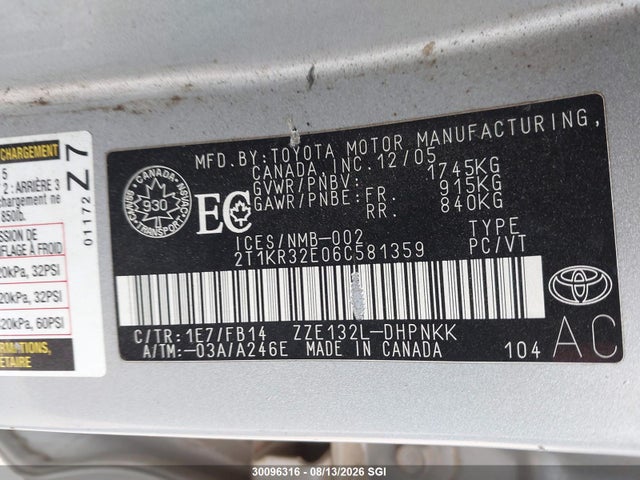 Продаж на аукціоні авто 2006 Toyota Corolla Matrix Xr, vin: 2T1KR32E06C581359, номер лоту: 30096316