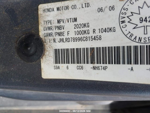 Aukcja sprzedaży 2006 Honda Cr-v Se/ex, vin: JHLRD78996C815458, numer aukcji: 30096693