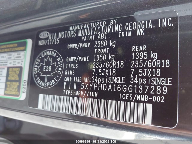 KIA SORENTO EX 2016 5XYPHDA16GG137289 Image 9