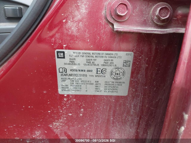2012 Chevrolet Equinox Lt მანქანა იყიდება აუქციონზე, vin: 2GNFLNE57C6291019, აუქციონის ნომერი: 30096700