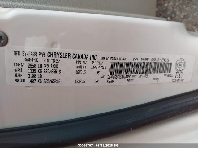2012 Dodge Grand Caravan Se მანქანა იყიდება აუქციონზე, vin: 2C4RDGBG1CR418656, აუქციონის ნომერი: 30096707