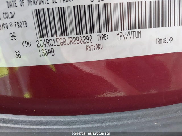 30096728 :رقم المزاد ، 2C4RC1EG0JR290290 vin ، 2018 Chrysler Pacifica Touring L Plus مزاد بيع