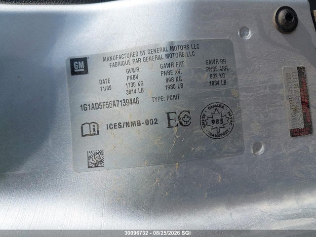 30096732 :رقم المزاد ، 1G1AD5F56A7139446 vin ، 2010 Chevrolet Cobalt 1lt مزاد بيع