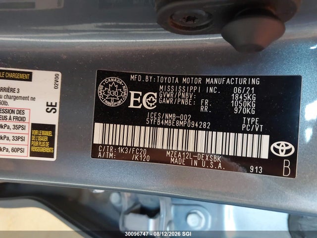 Toyota COROLLA SE 2021 5YFB4MBE8MP094282 Image 9