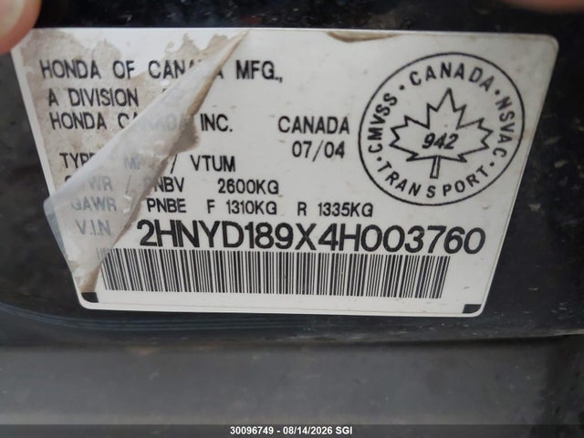 Aukcja sprzedaży 2004 Acura Mdx Touring, vin: 2HNYD189X4H003760, numer aukcji: 30096749