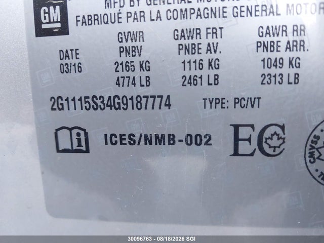 Chevrolet IMPALA LT 2016 2G1115S34G9187774 Image 9