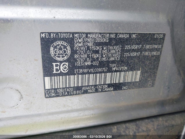 Продажа на аукционе авто 2020 Toyota Rav4 Le, vin: 2T3B1RFV1LC090757, номер лота: 30083086