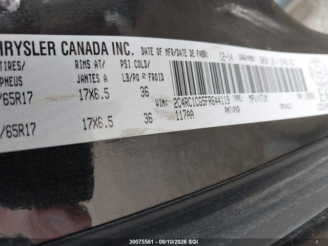 2015 Chrysler Town & Country Touring L მანქანა იყიდება აუქციონზე, vin: 2C4RC1CG5FR644119, აუქციონის ნომერი: 30075561